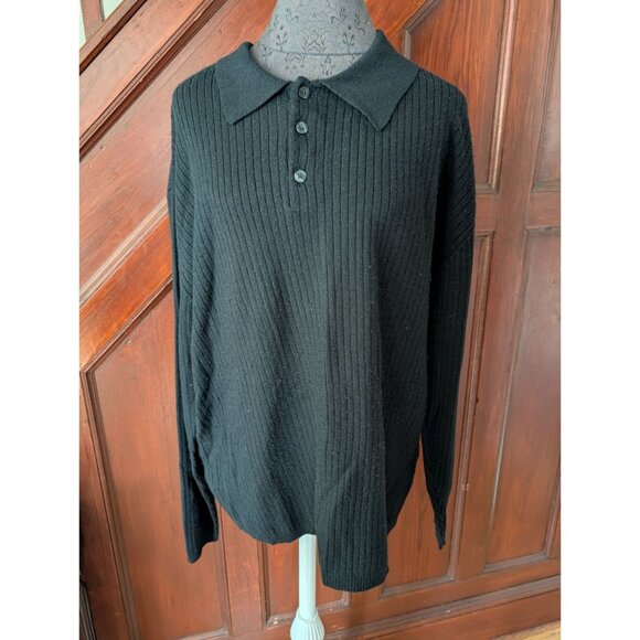 Kenneth Cole New York Black Ribbed Knit Long Sleeve Polo Sweater XXL Mens - Picture 1 of 6
